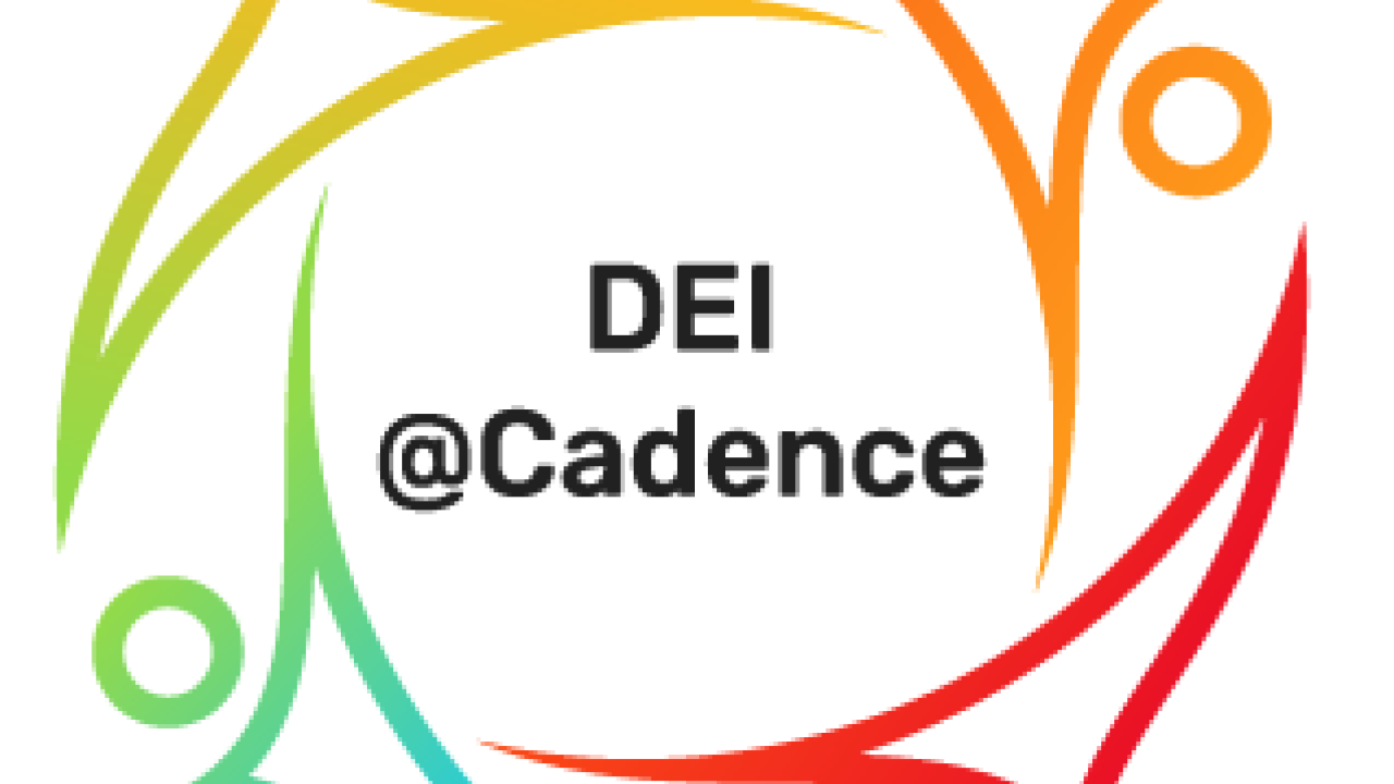 Rainbow colored figures around DEI @Cadence