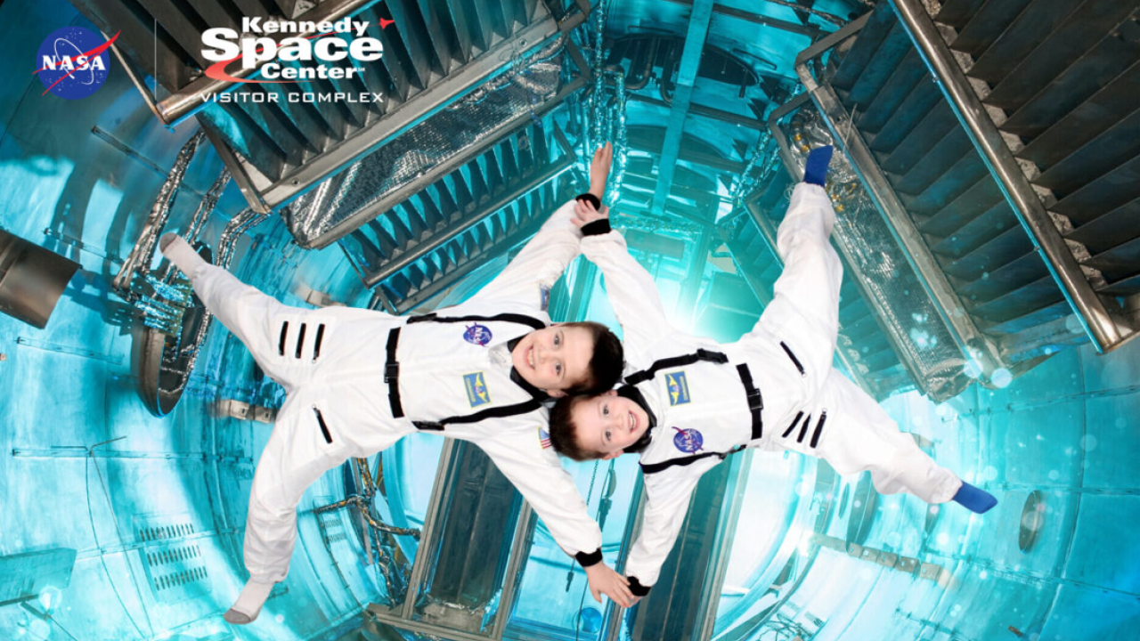 Daniel Teague and brother, Austin, get a taste of astronaut life during their trip to NASA’s Kennedy Space Center Visitor Complex.