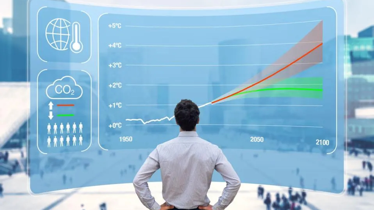 Person looking at chart on virtual dashboard