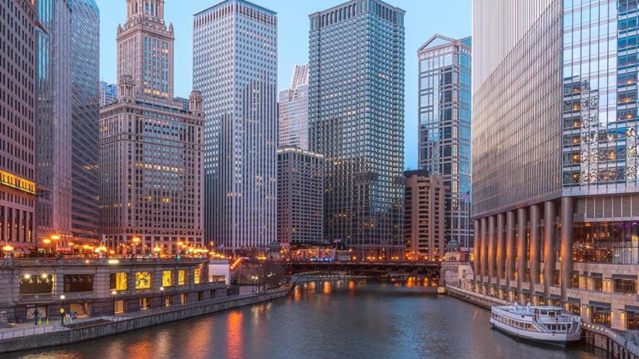 City scene, at dusk