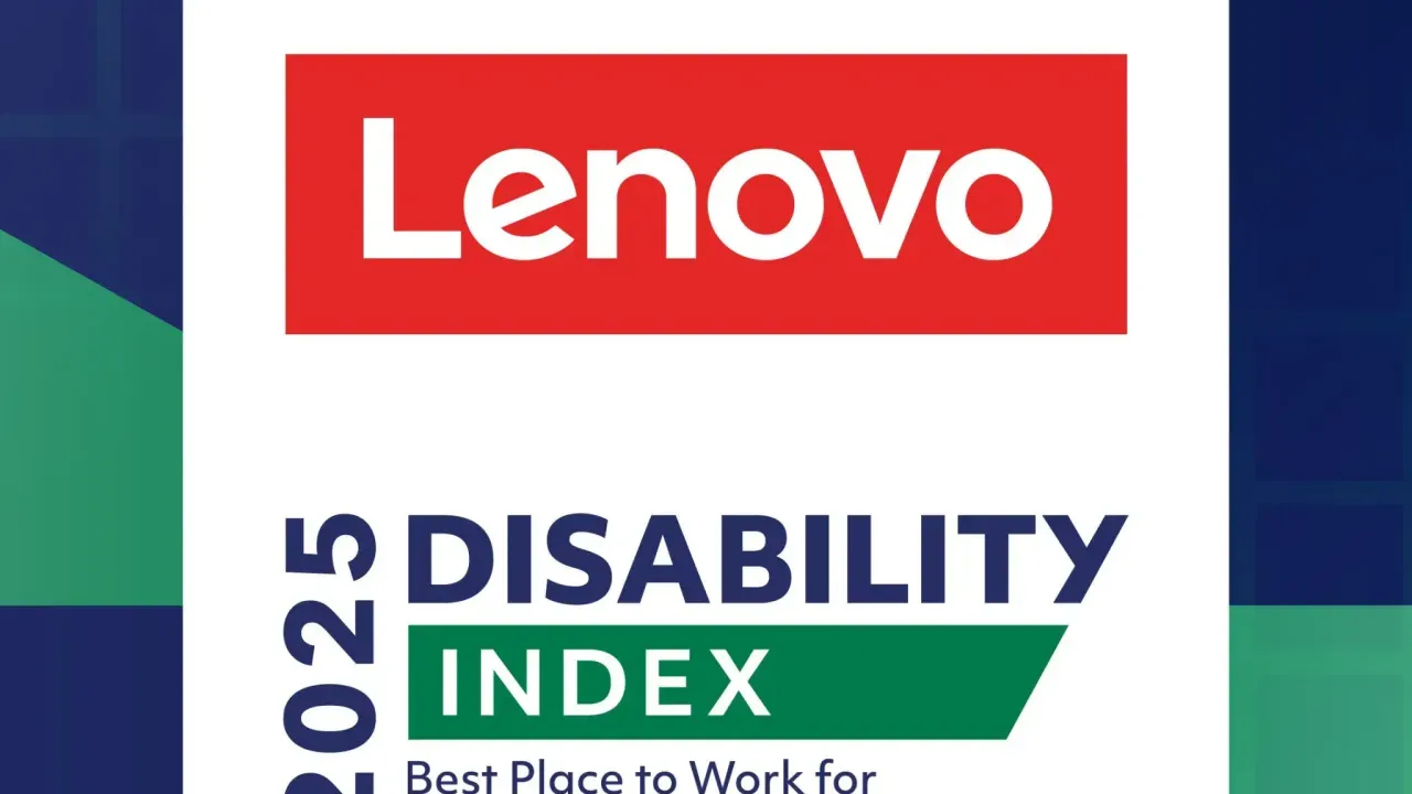 Lenovo logo and logo for the 2025 "Best Place to Work for Disability Inclusion" award