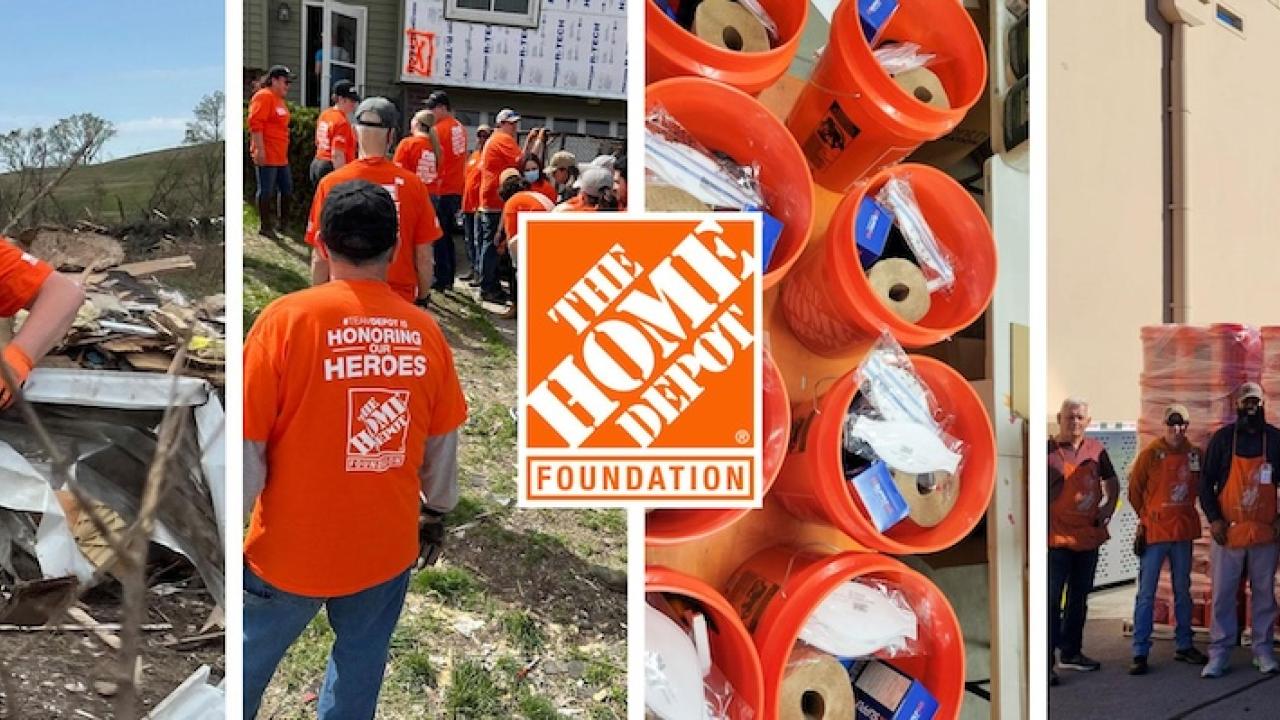 Collage of The Home Depot volunteers preparing for disaster relief.