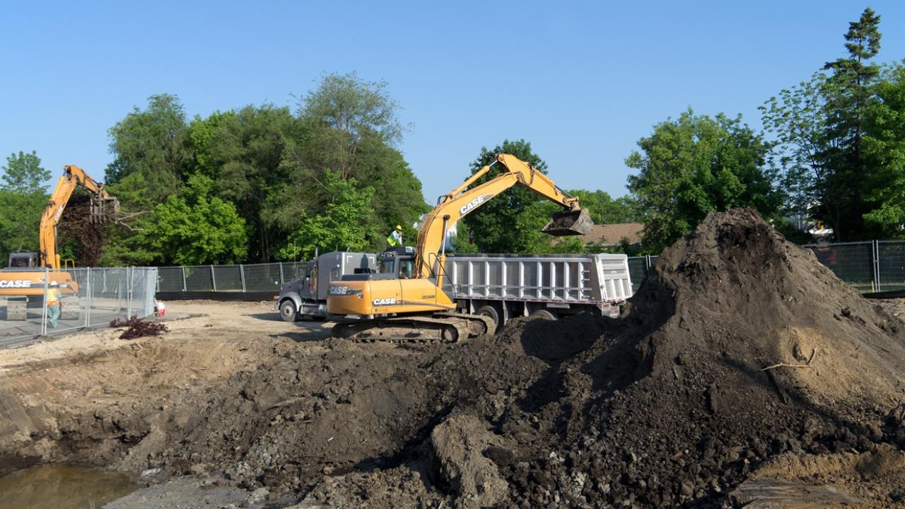 Construction machinery operation on a remediation site