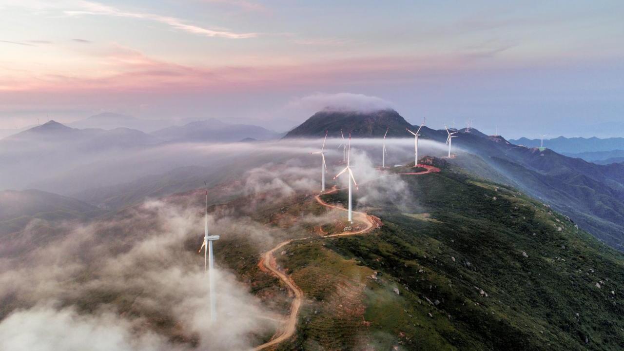 Wind turbines on a hill 