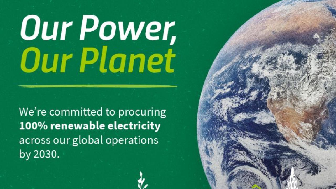 "Our Power, Our Planet" with Griffth Foods logo and picture of the Earth