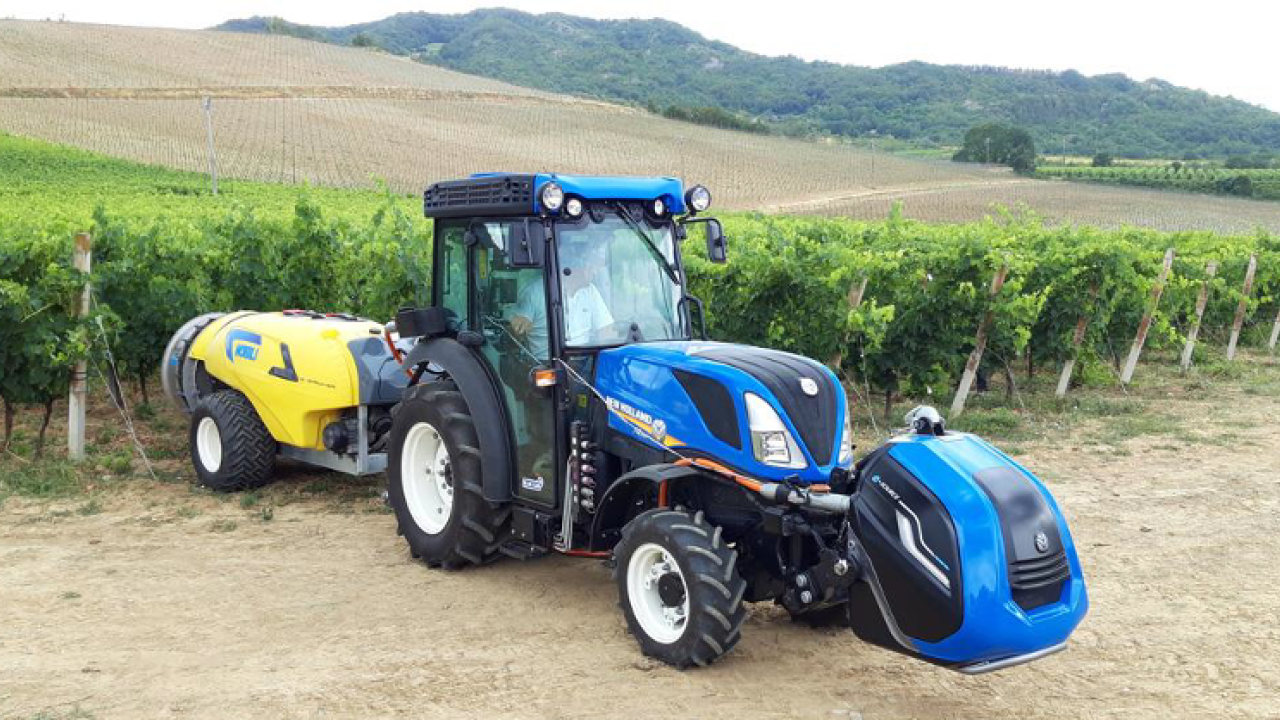 100% electric tractor at a vineyard