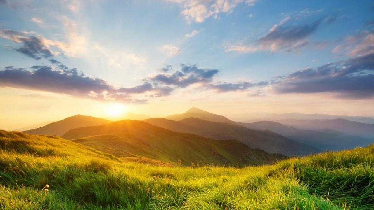 Fields in front of a mountain