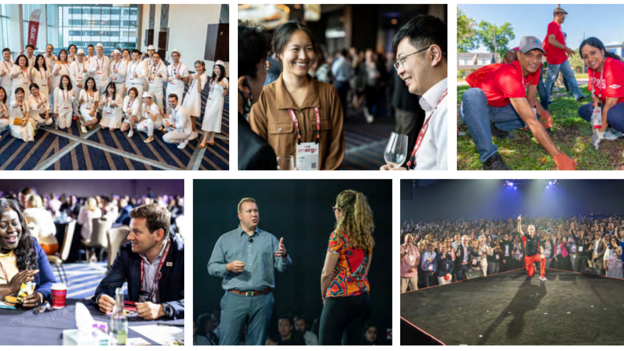 Collage of six photos of volunteers and groups of people.