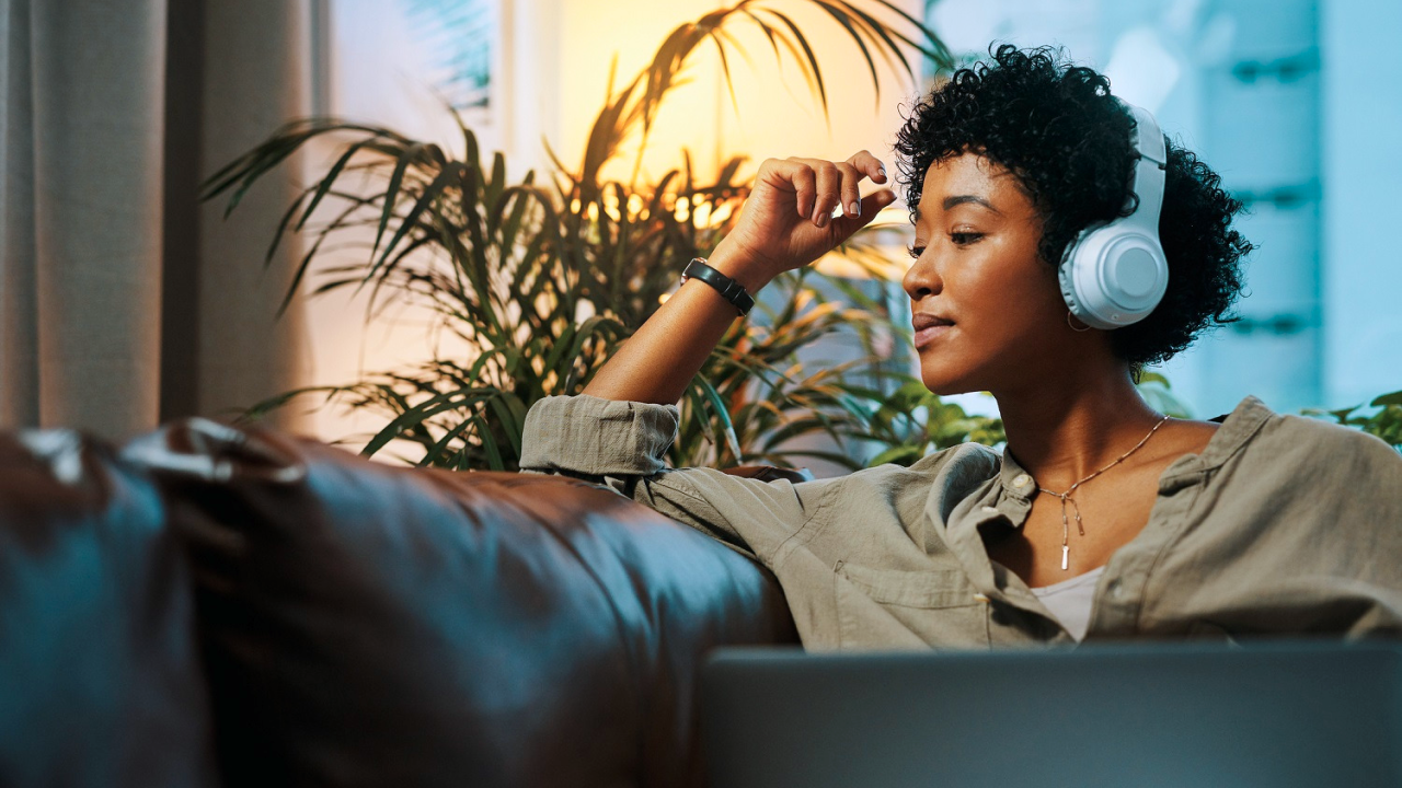 Woman with Headphones on