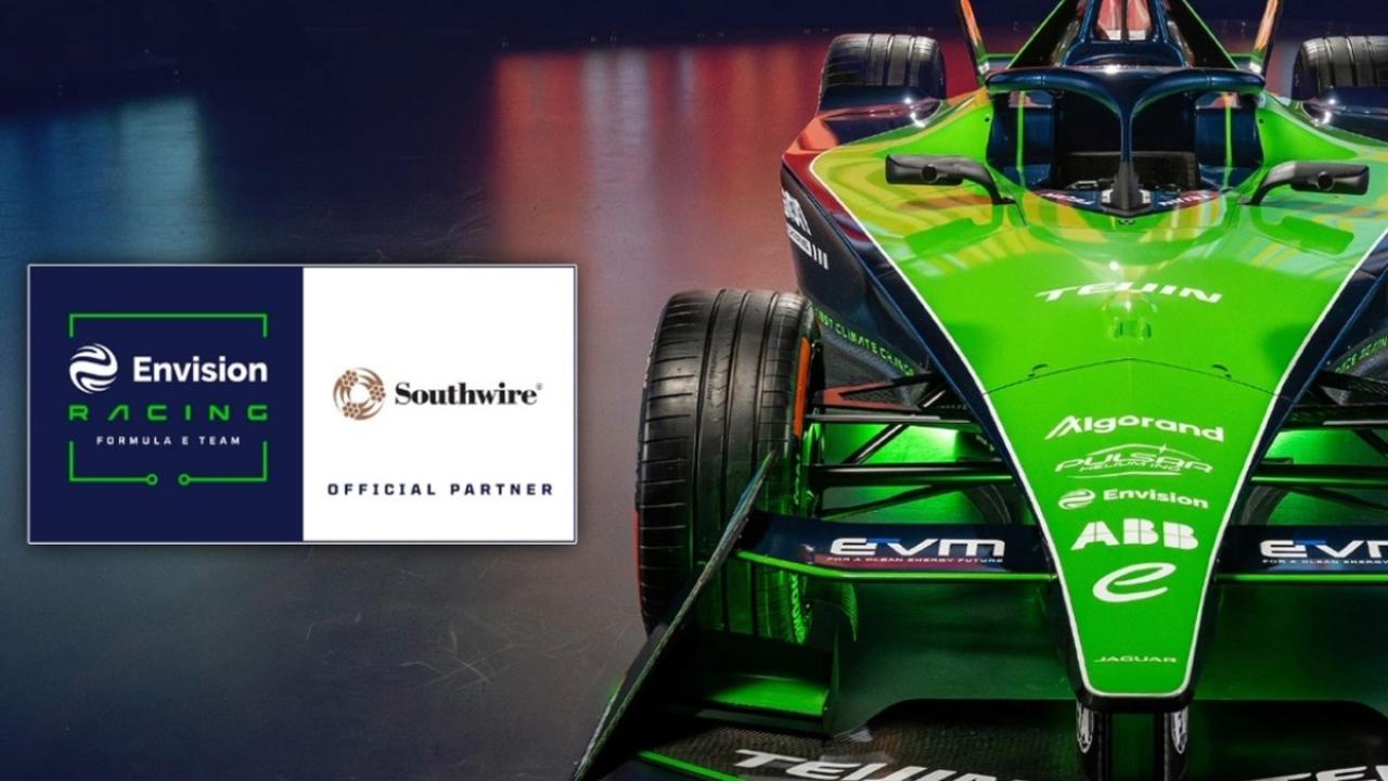 Envision Racing and Southwire logos superimposed on a picture of a green racecar