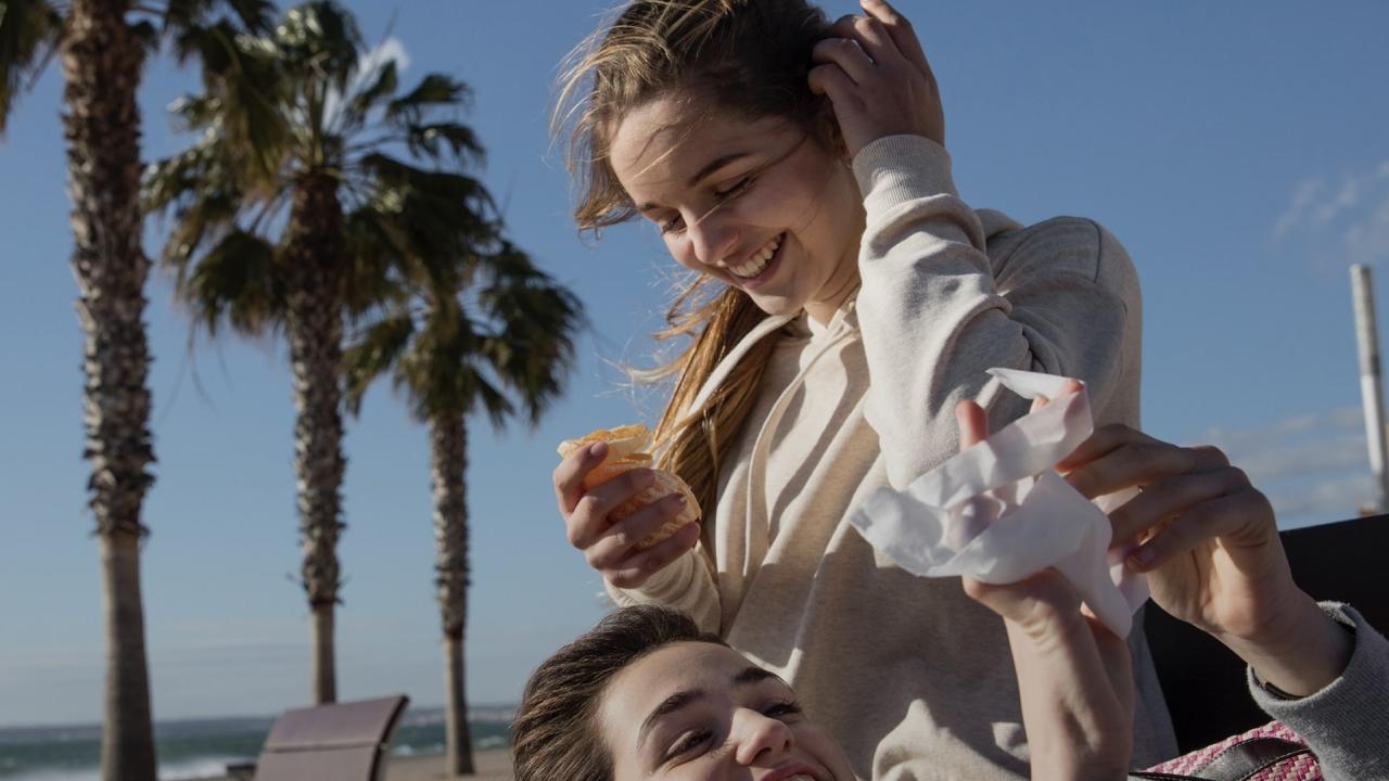 Two young girls at the beach.