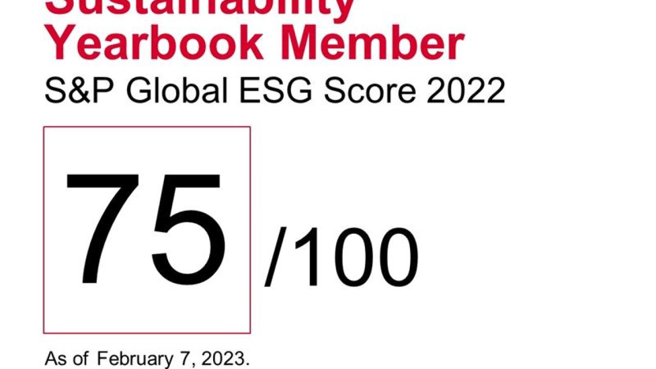 Essity Sustainability Yearbook Member. S&P Global ESG Score 2022.