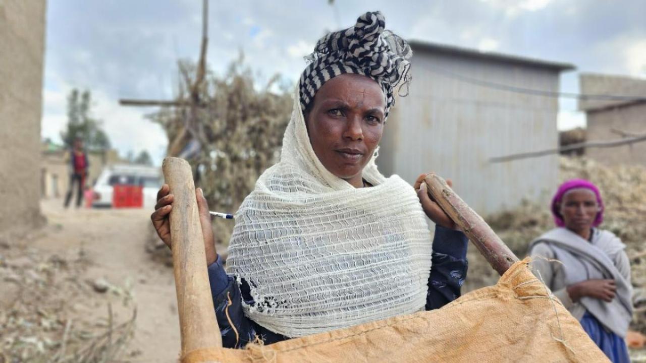 Woman with stretcher