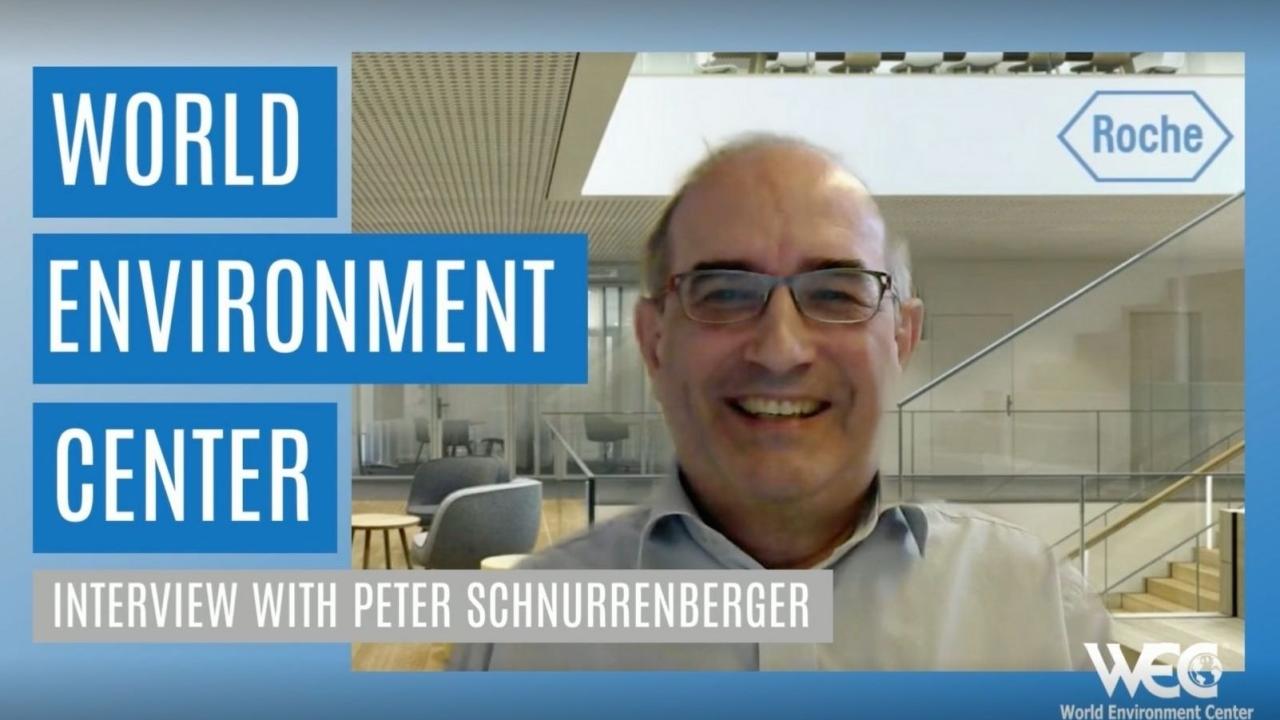 "World Environment Center Interview with Peter Schnurrenberger" with his photo in the background