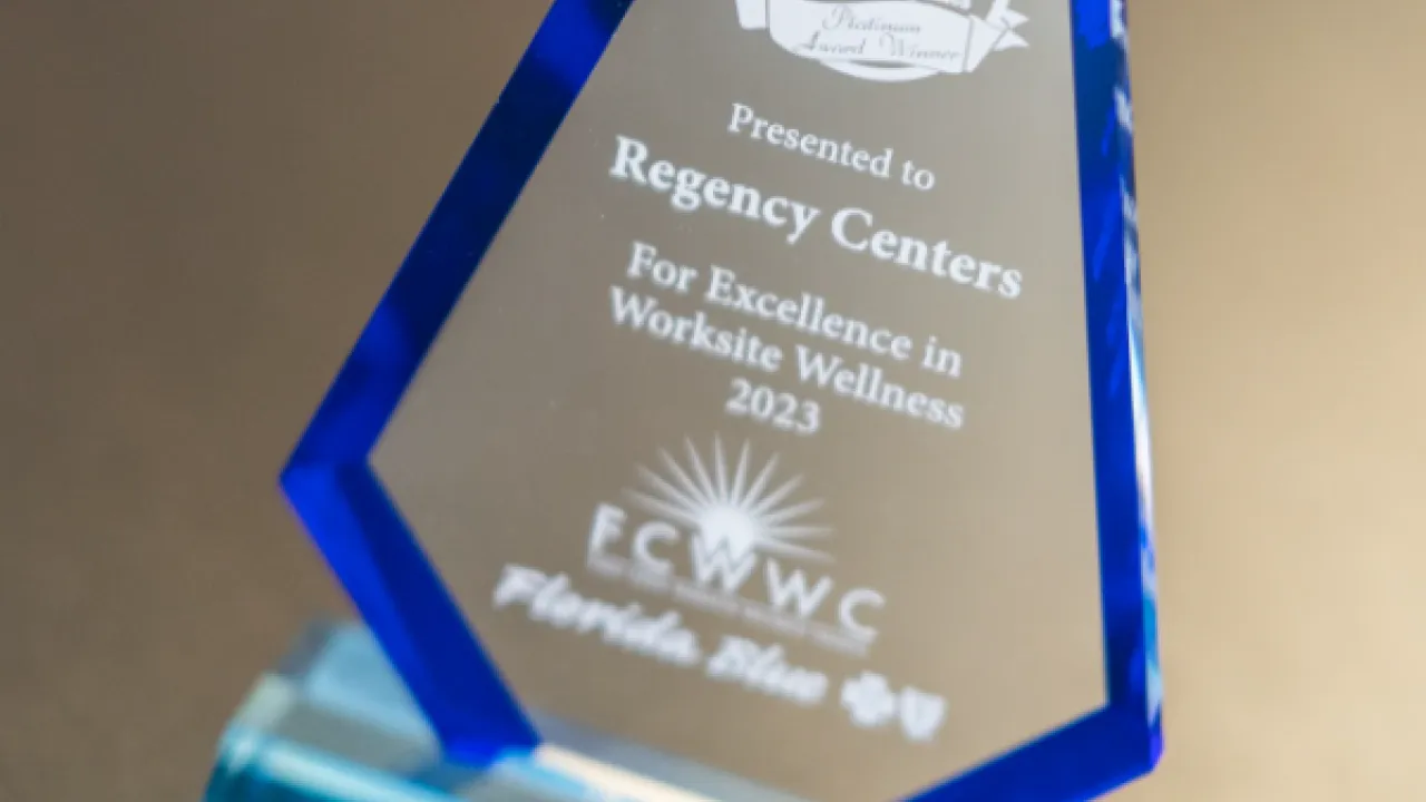 Close up of a FCWWC award "For excellence in workplace wellness."