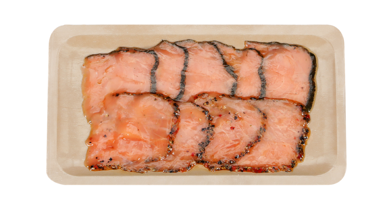 Cold smoked salmon packaged for retail sale in a grocery store