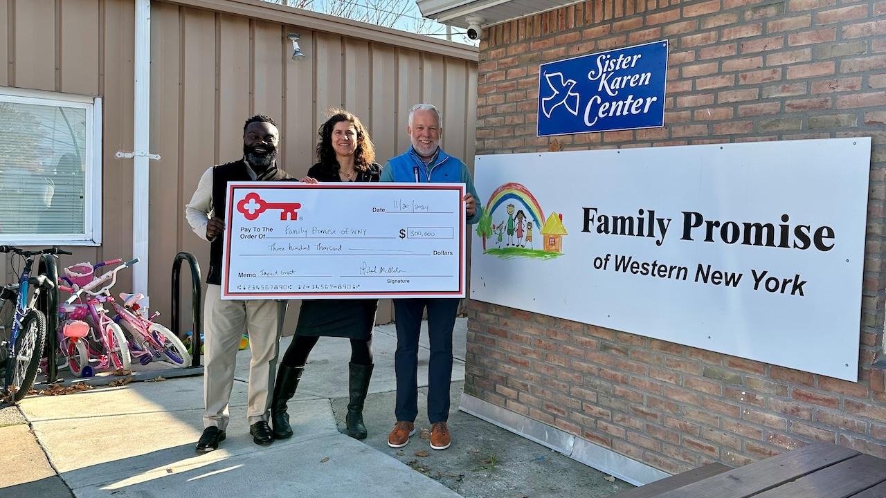 Photo: (L to R:  KeyBank Buffalo Corporate Responsibility Officer Chiwuike Owunwanne, Family Promise of WNY Executive Director Luanne Firestone and KeyBank Buffalo Market President Michael McMahon)