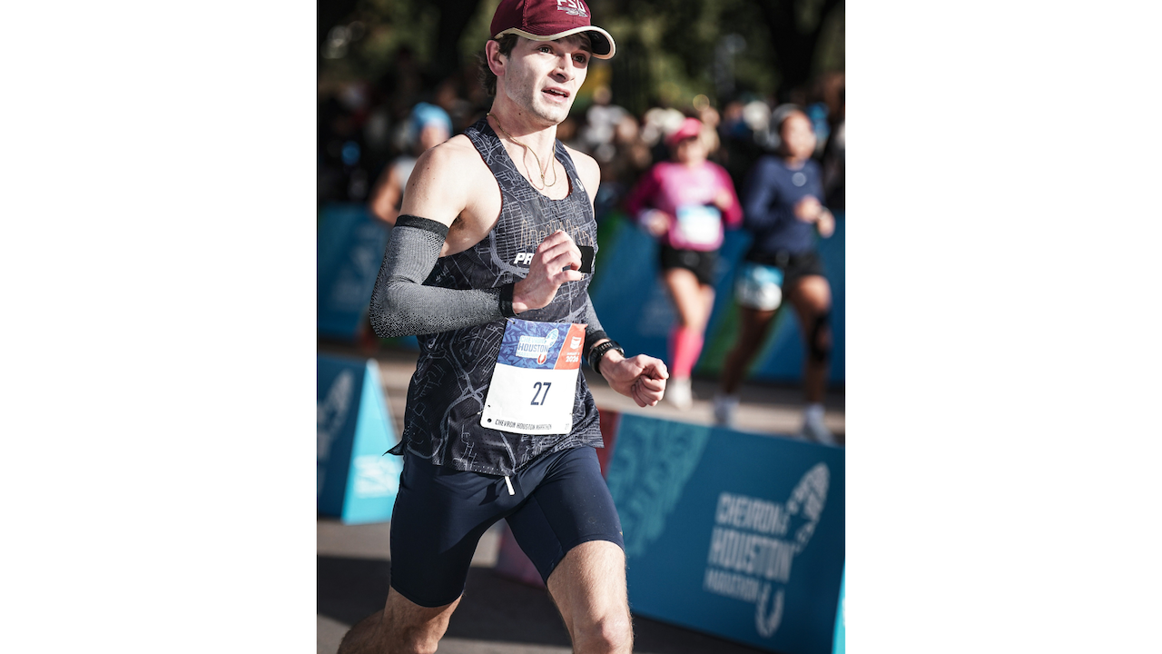 Joe Farley running in Chevron Marathon.