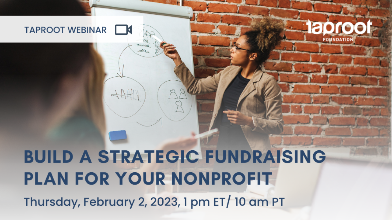 person writing on dry erase board with text overlay promoting Feb 2 webinar for nonprofits