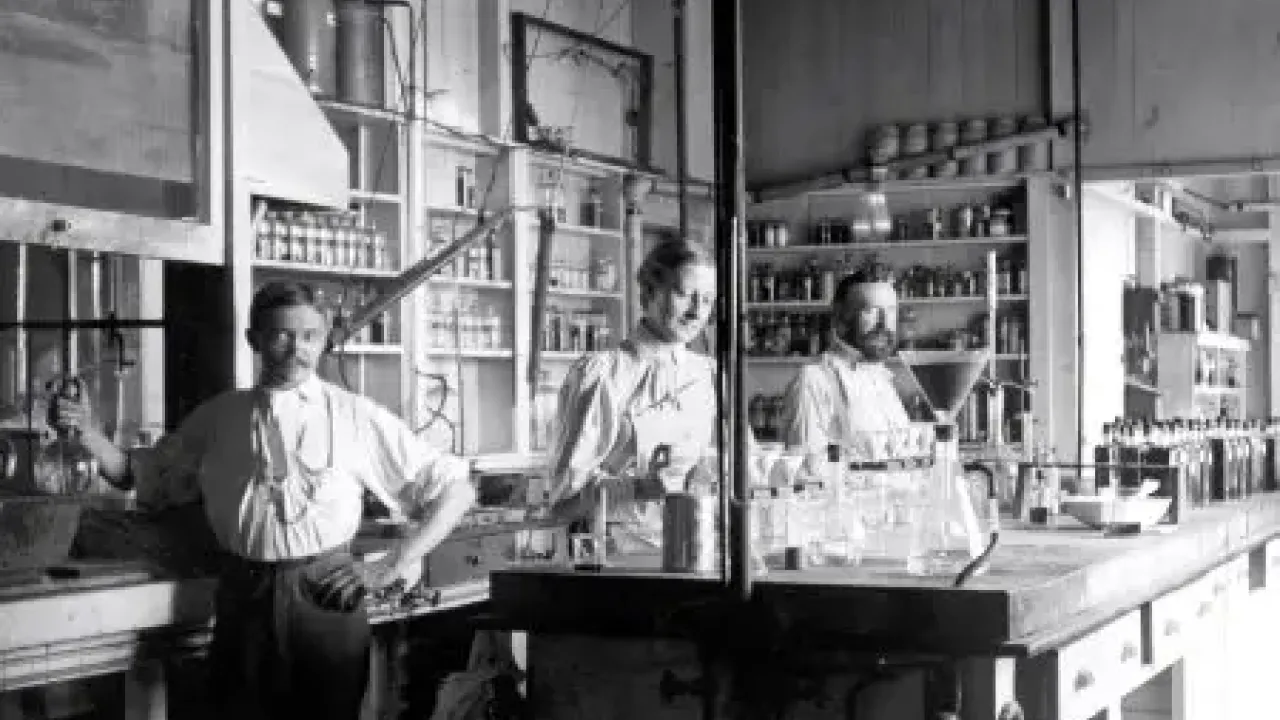 A black and white photo of the first analytical lab