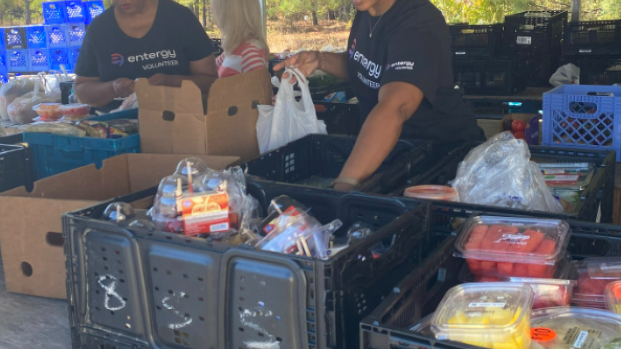 people packing food into bags
