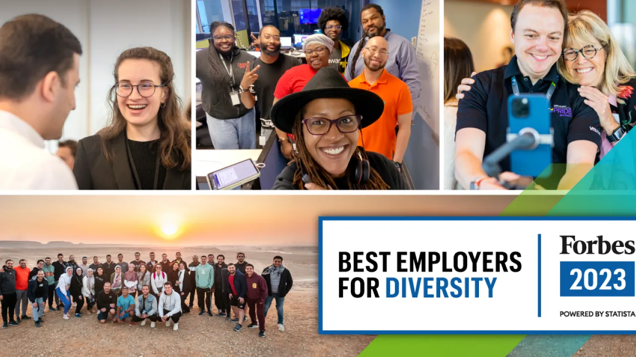 Collage of photos with the text 'Best employers for diversity' 