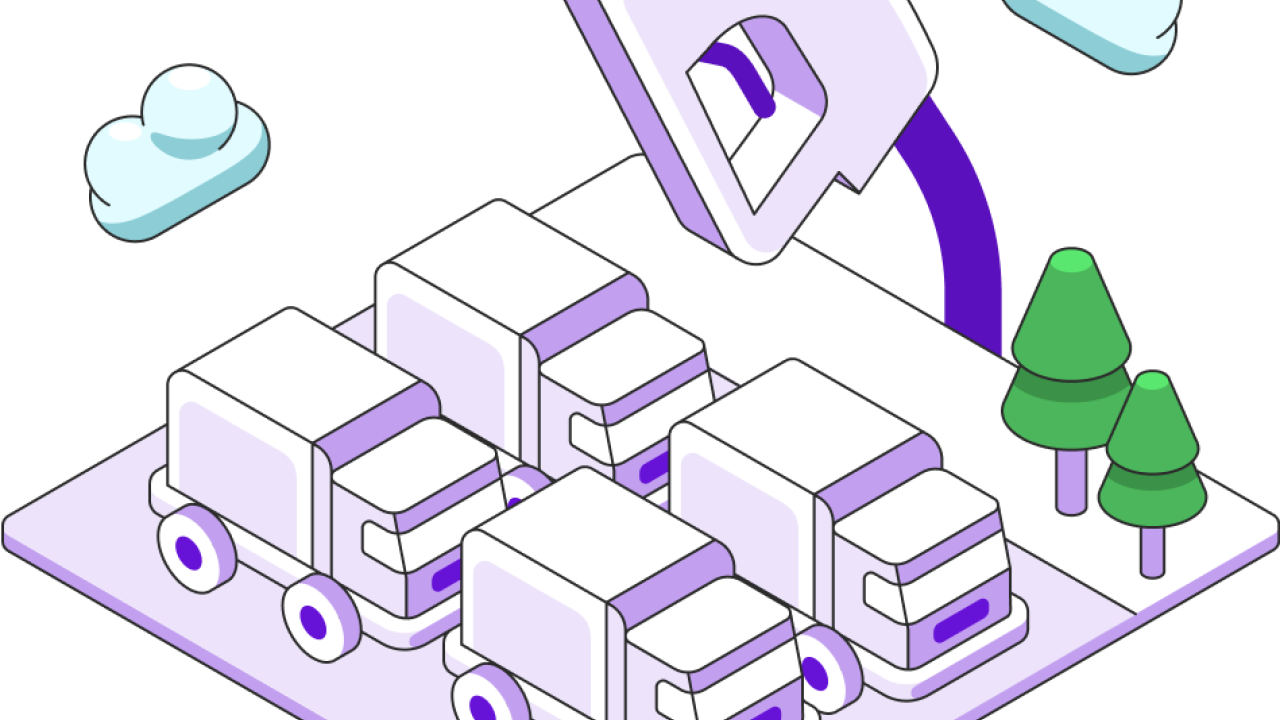 A gasoline nozzle floats over a fleet of vehicles. 