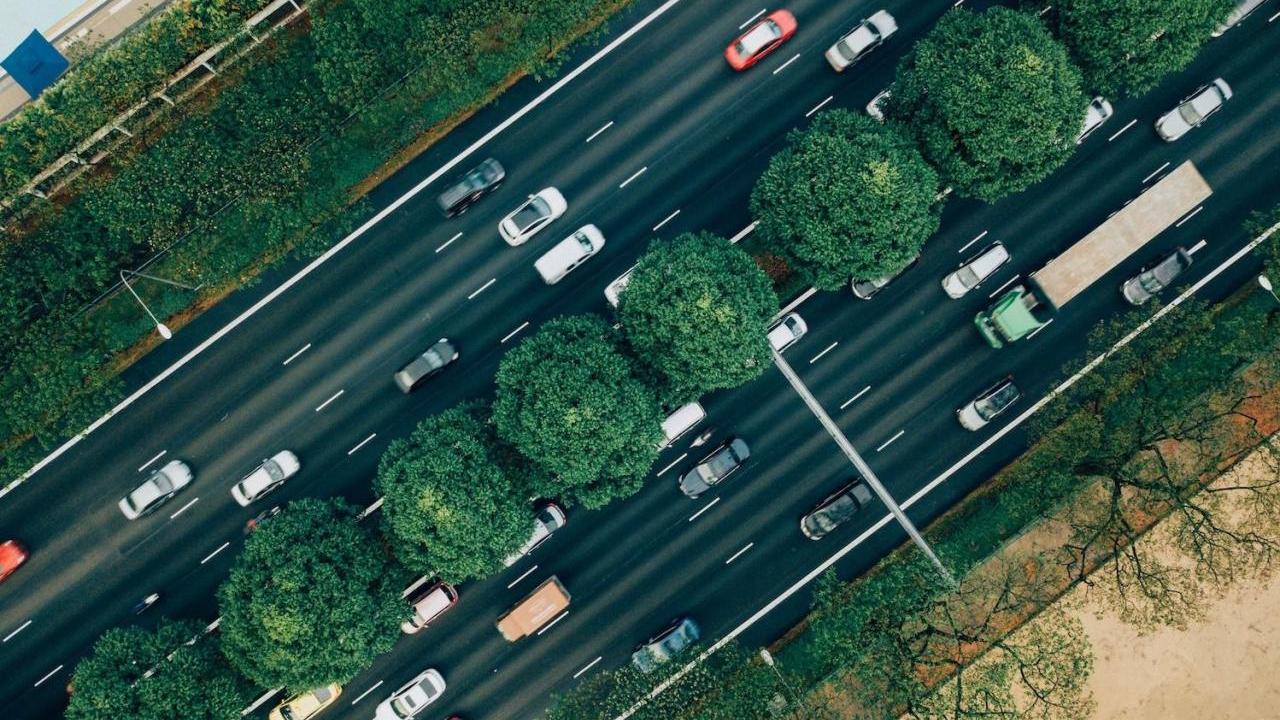 Aerial view of cars on highway