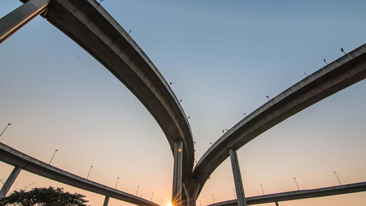 looking up through bridges above