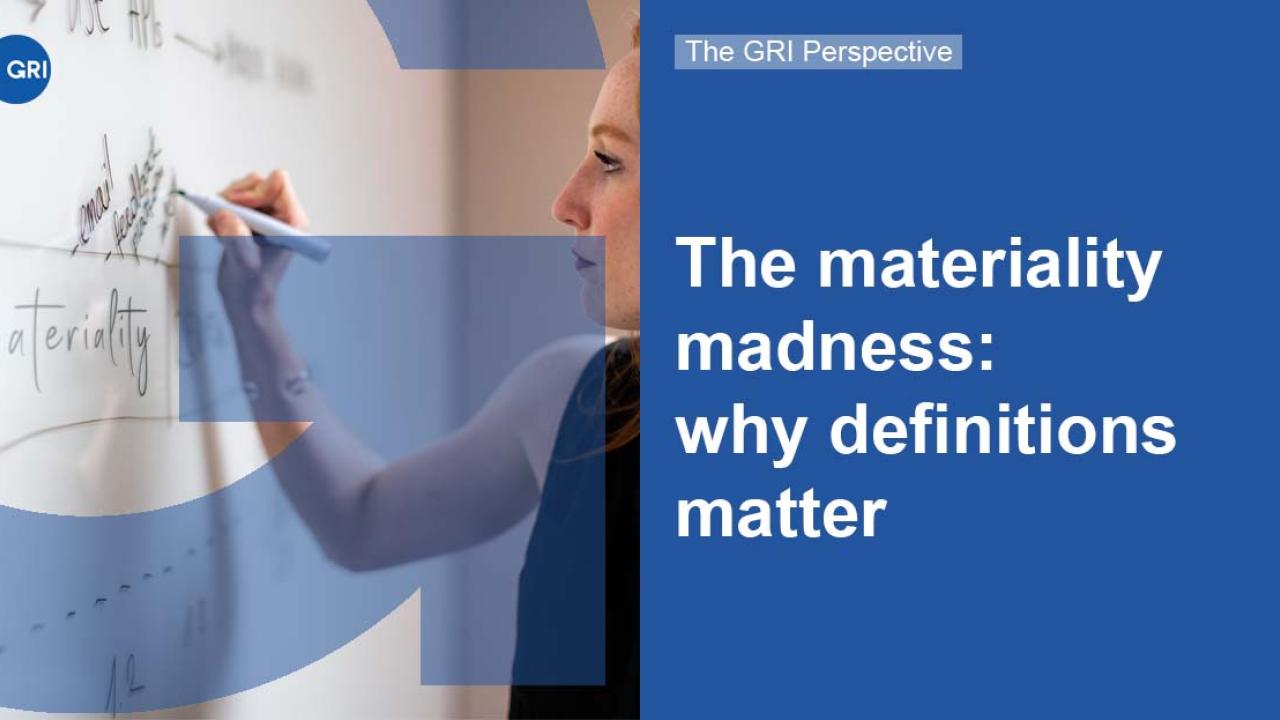 banner image of person at whiteboard with the words, "The materiality madness: why definitions matter"
