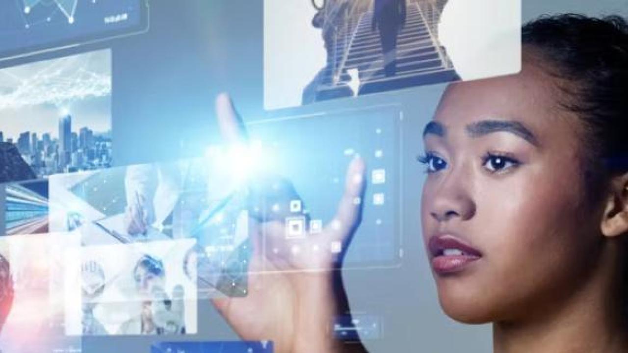 A person using an AI holographic display 