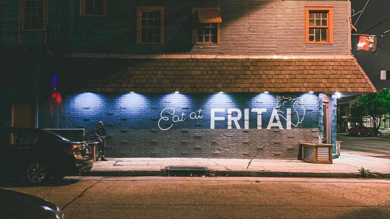 building lit up with light at night