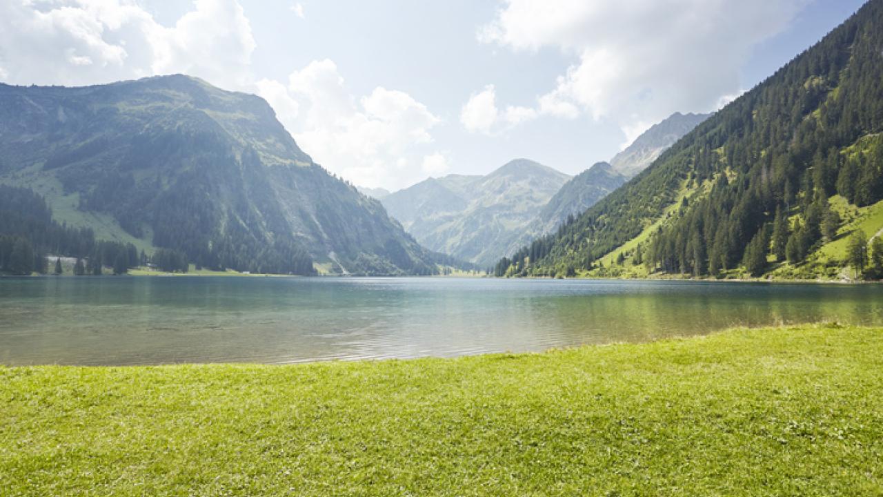 lake with mountains in background
