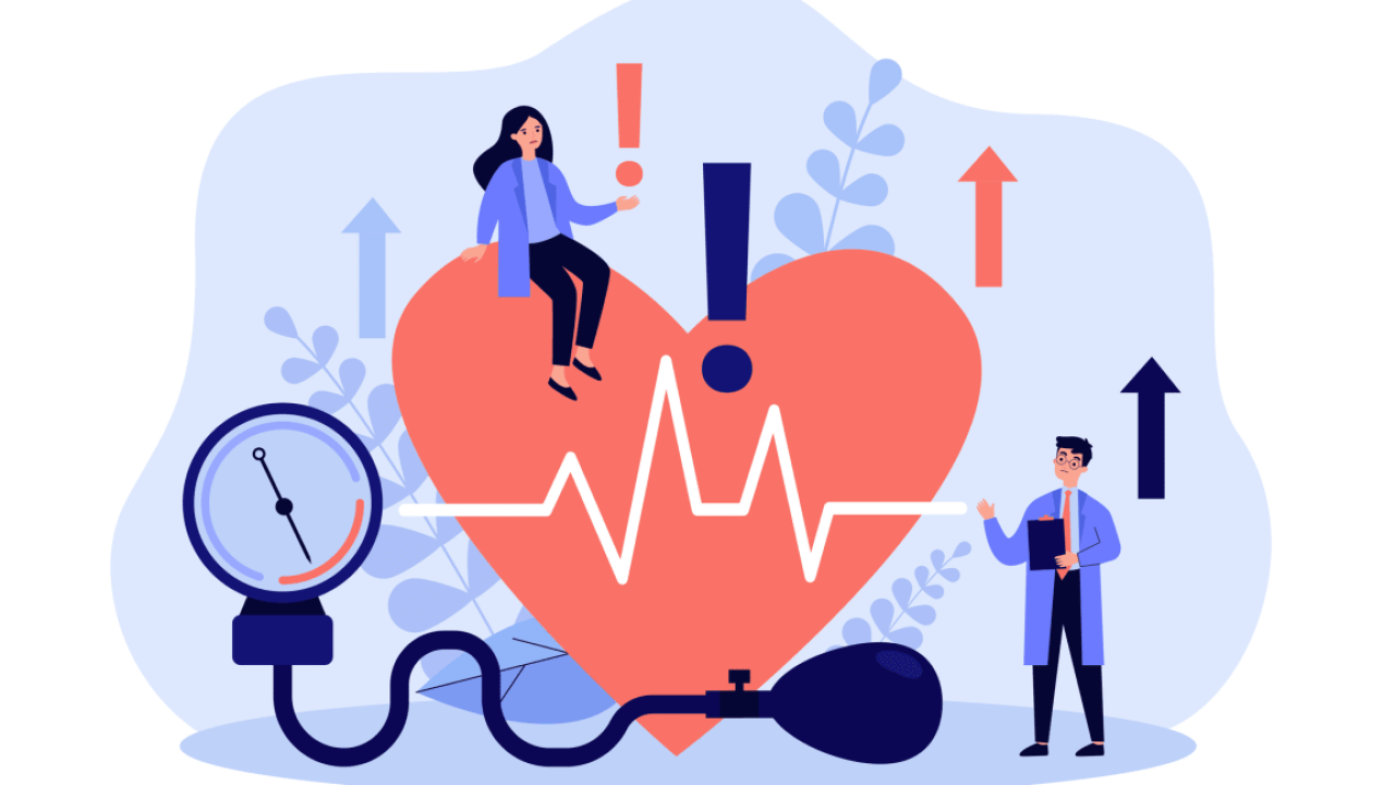 illustration of a person talking to a doctor while sitting on a heart