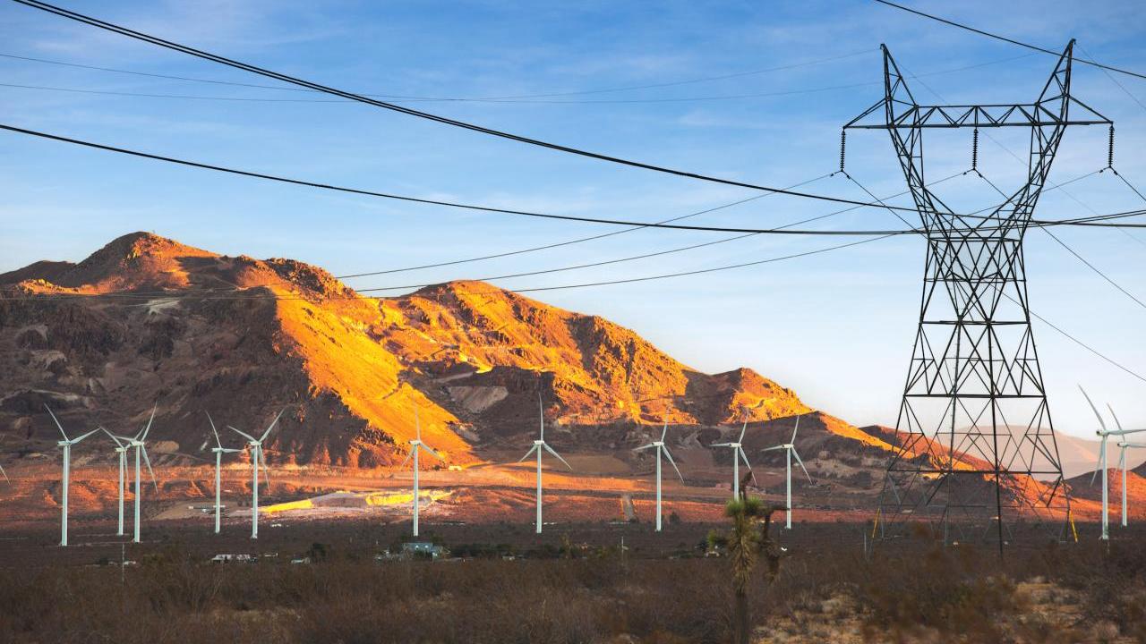 Mountain landscape with wind turbines