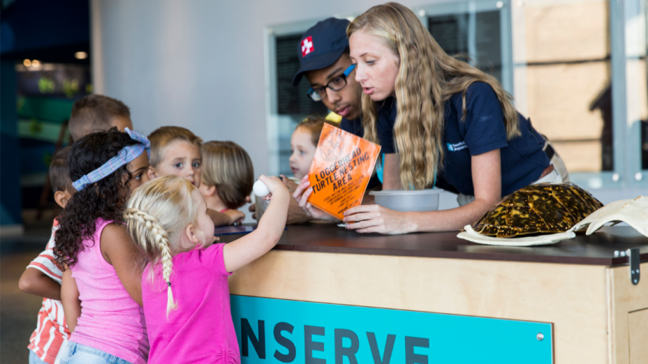 Children participating in an educational activity at the   South Carolina Aquarium 