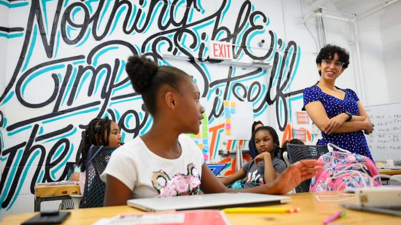 Class with graffiti art on the wall 