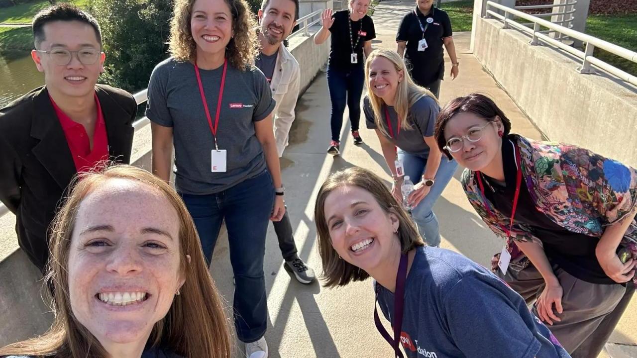 Group photo taken on a bridge