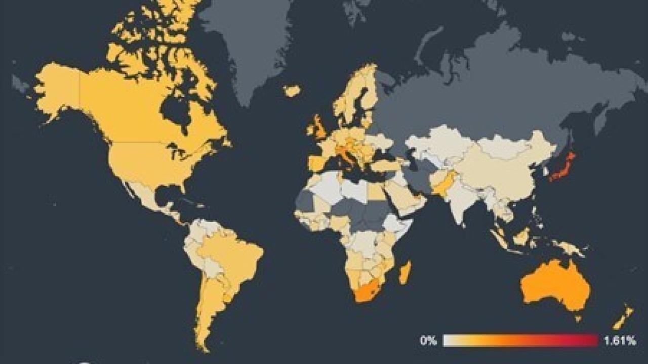Map view of scams globally