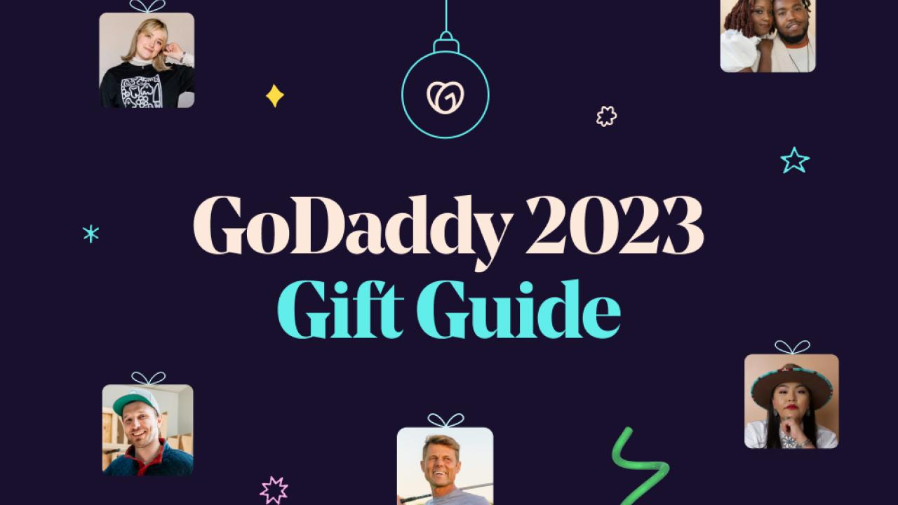 GoDaddy 2023 Gift Guide showing five entrepreneurs.