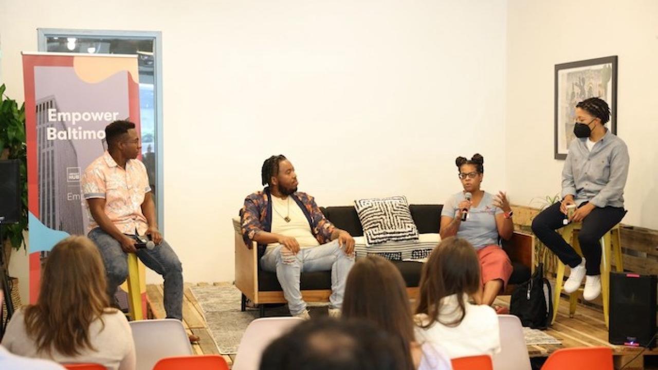 The Empower Baltimore Panel (from left to right Q Ragsdale, Tyron Harper, Susan Clayton, and Bakari Jones)
