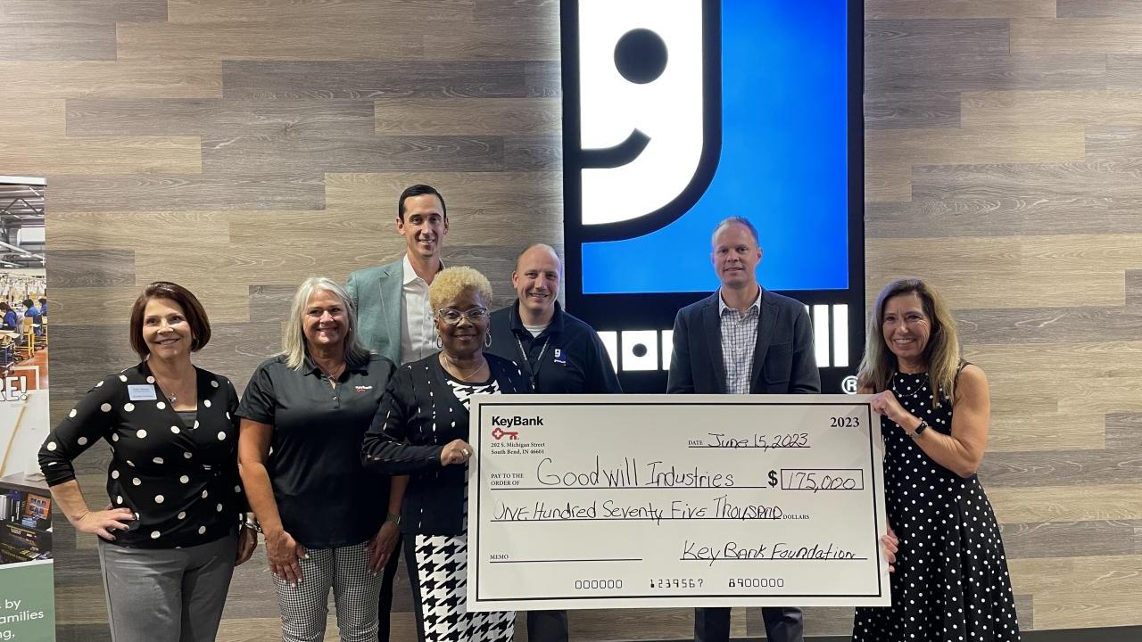 KeyBank and Goodwill team members with $175,000 grant check.