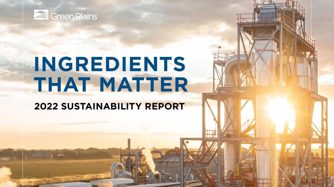 "Ingredients That Matter 2022 sustainability report" in front of building with sun