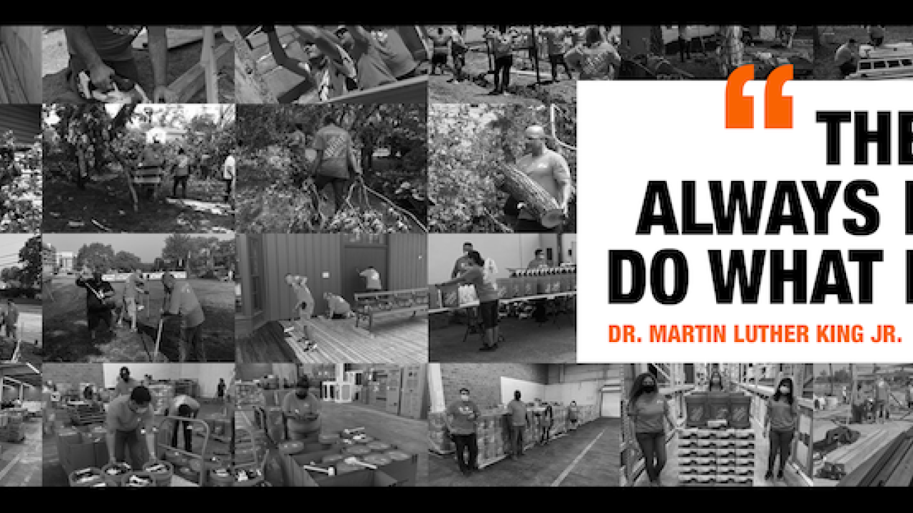The Time is always right to do what is right. Montage of volunteers performing community service.