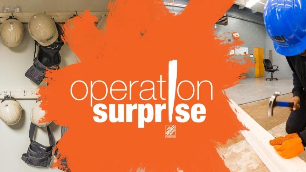 Operation Surprise Logo; Helmeted worker with hammer and nails.