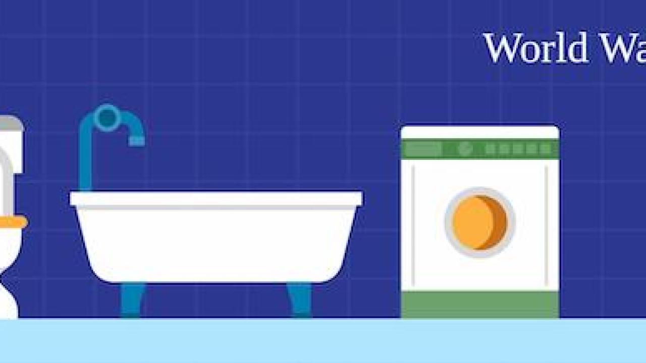 World Water Day March 22. Illustration of a sink, toilet, tub and washing machine. Water Sense logo: Meets EPA criteria