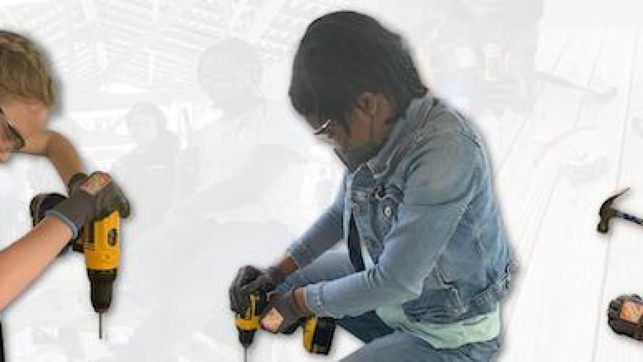 Girl Scouts of the USA shown performing simple repairs. 