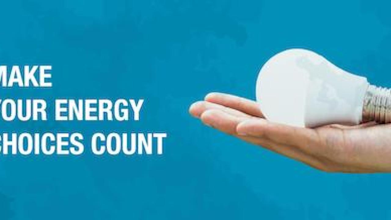 ENERGY STAR: Make your Energy choices count. Outstretched hand holding a lightbulb.