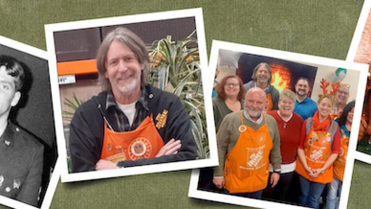 Photo montage of John Moody in the military and at Home Depot.