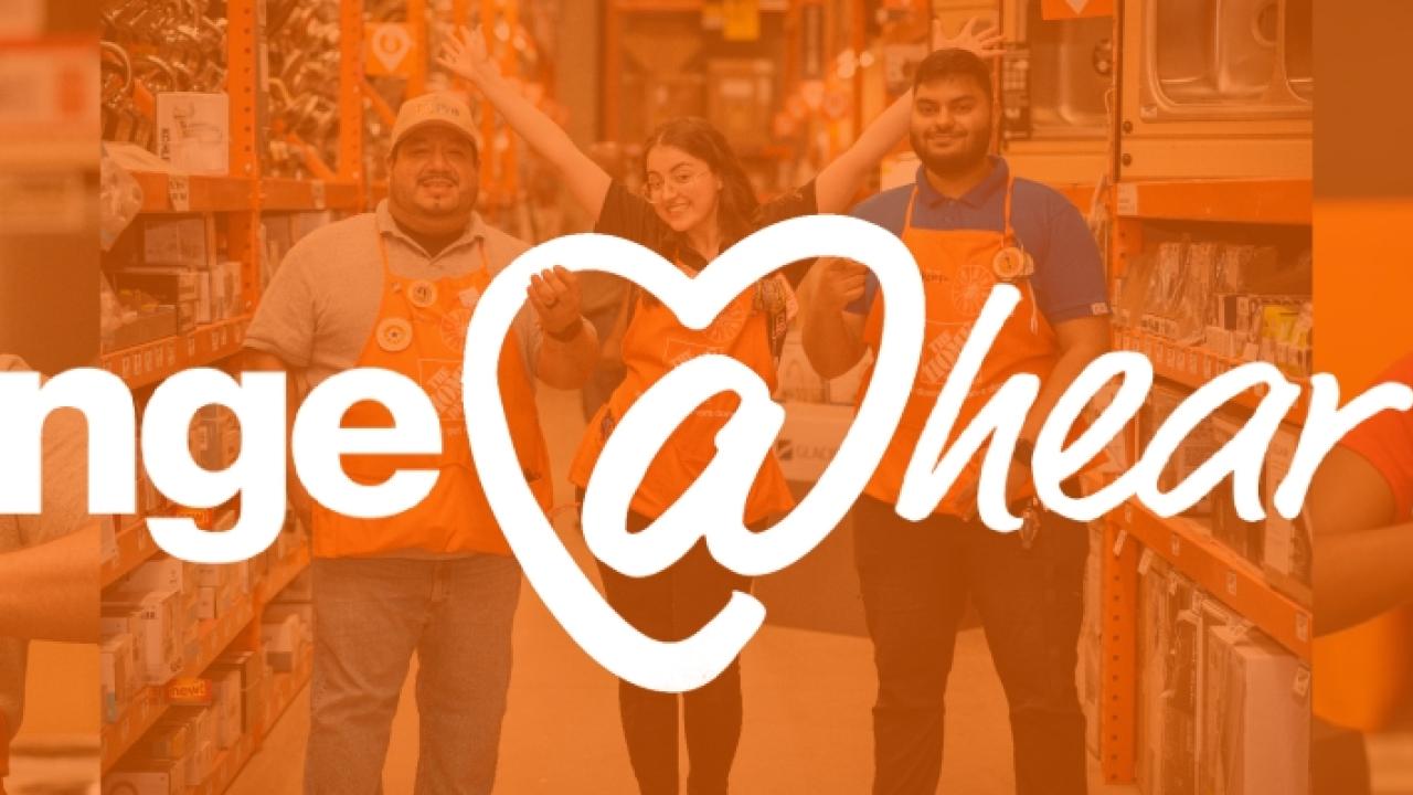 Orange@Heart logo. Orange background with Home Depot associates shown.